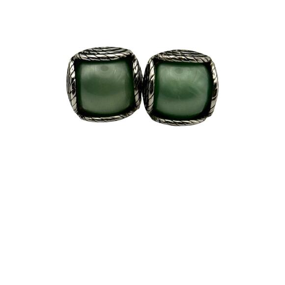 Vintage Swank Cuff Links Silver Mint Green Stone 1960s - Picture 8 of 8